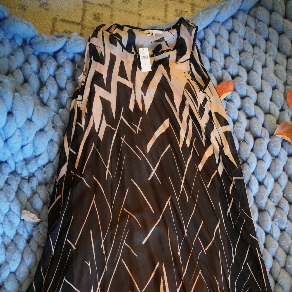 Pink and Black Dress with Geometric Pattern Anthro